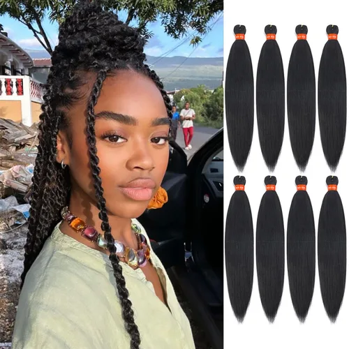 Miniatura 51 de Cabello trenzado preestirado ombré, extensiones de cabello trenzado sedoso, sin picazón, trenzas de cabello trenzado de ganchillo con textura Yaki