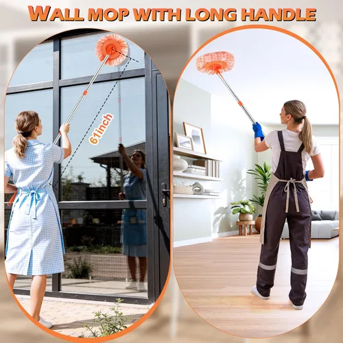 Miniatura 2 de Trapeador de limpieza ajustable de 61 pulgadas, trapeadores giratorios de 360° para limpieza de suelos con 4 cabezales reutilizables, 2 telas