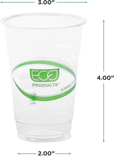 Miniatura 3 de ECO PRODUCTS GreenStripe - Vasos de plástico PLA transparentes compostables de 10 onzas, caja de 1000, vasos fríos desechables renovables a base