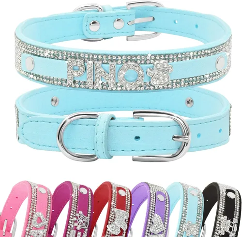 Miniatura 9 de Collar de perro de cristal Senristar personalizado con nombre brillante, collar de perro personalizado con brillantes rinestones para perro pequeño