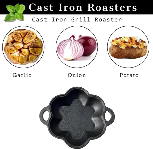 Miniatura 7 de Asador para Ahumar y Tostador de Hierro Fundido & Horno para Ajos, Caja para Ahumar, Asador de Ajos de Hierro Fundido Pre-Curado para Parrilla