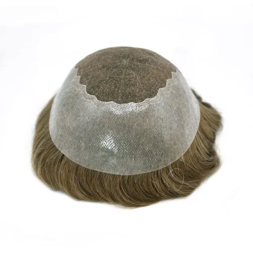 Miniatura 5 de Toupee para hombres Cabello humano real francés encaje sistema de reemplazo de encaje frontal nudo blanqueado para hombre Toupee Hair Pieces Natural
