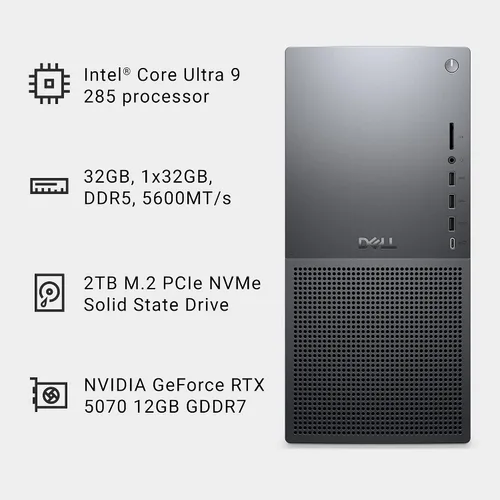 Miniatura 8 de Dell Tower Plus Desktop EBT2250 - Procesador Intel Core Ultra 9-285, RAM DDR5 de 32 GB, SSD de 2 TB, NVIDIA GeForce RTX 5070 12GB GDDR7, Intel Wi-Fi