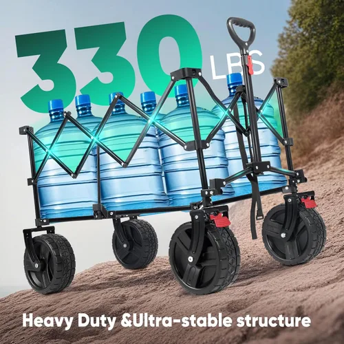 Miniatura 3 de Sekey Carritos Vagones Plegables de 220L con Ruedas Grandes Todo Terreno para Playa, Vagón Plegable de Trabajo Pesado con Portavasos, Vagón Plegable