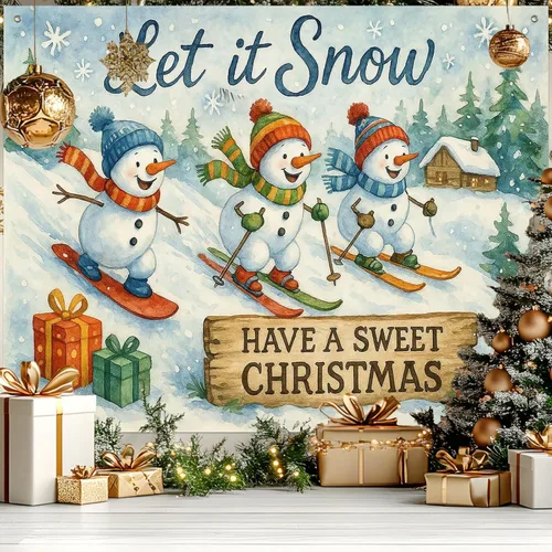 Miniatura 13 de HOMETITUTE Pancarta de Navidad de Papá Noel 8 x 6 pies Lista de Regalos Telón de Fondo Fiesta Navideña Fondo Árbol Muñeco de Nieve Bicicleta