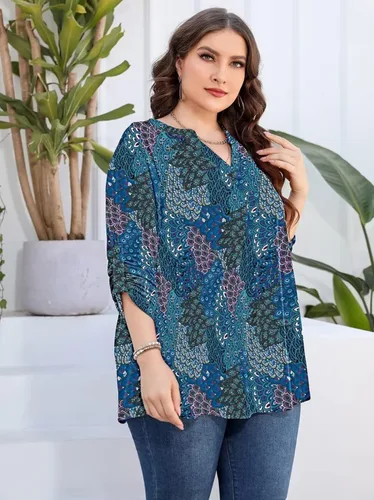 Miniatura 3 de AMCLOS Camisetas de talla grande para mujer, cuello en V, estilo casual, suave, fluido, manga larga con botones