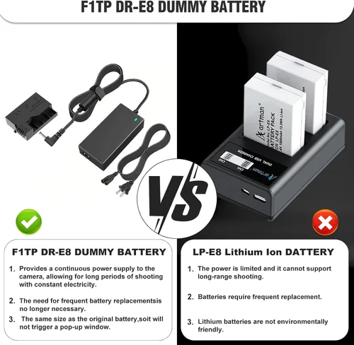 Miniatura 4 de ACK-E8 Adaptador de corriente de CA DR-E8 Kit de acoplador de CC de reemplazo de batería LP-E8 para cámaras Canon EOS Rebel T5i T4i T3i T2i 700D