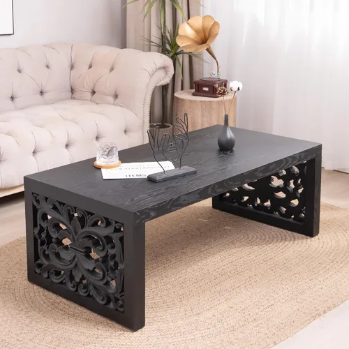 Miniatura 16 de Mesa de centro de madera, 39.37 pulgadas, cuadrada de mediados de siglo, mesa central de madera moderna de madera de fibropanel de densidad media