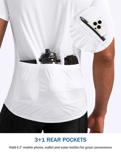 Miniatura 3 de Bikewa Maillot de ciclismo para hombre que absorbe la humedad, manga corta, UPF media cremallera, ciclismo, ciclismo de carretera, camisas