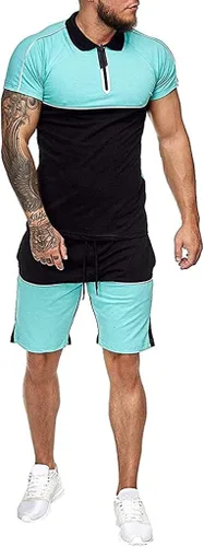 Miniatura 2 de MARLLCO Men 2 Piece Short Sets Outfits Summer Shirt and Shorts Fit Sport Shorts Set Muscle T-Shirt Beach Shorts Tracksuit