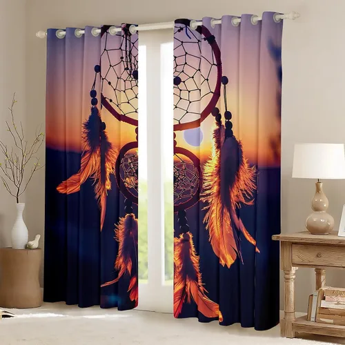Miniatura 2 de Cortinas bohemias con atrapasueños para niñas, elegantes, bohemias, atrapasueños, cortinas de ventana de plumas hippie indias para niños