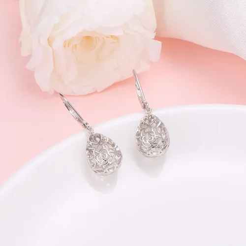 Miniatura 100 de Aretes colgantes de filigrana de plata de ley 925, margarita, loto, flor de rosa, piedra lunar, lágrima para mujer, nudo celta infinito, margarita
