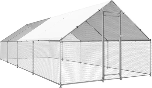Miniatura 8 de HEYTOWN Gallinero Grande de Metal para Pollos con Cubierta Resistente al Agua y Anti-UV, Jaula de Aves de Corral Transitable para Patio