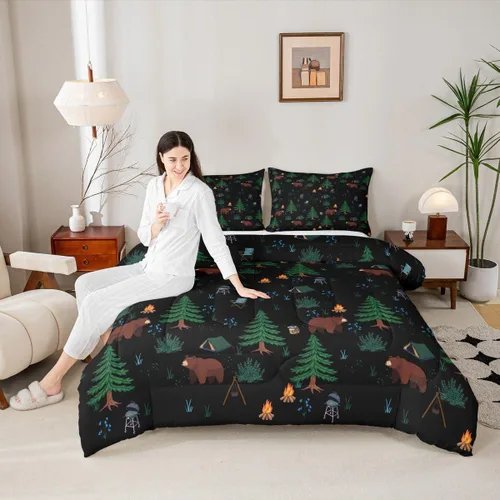 Miniatura 4 de Erosebridal Juego de edredón de pesca tamaño individual para hombres, juego de ropa de cama de peces de lubina para pescadores, niños de caza