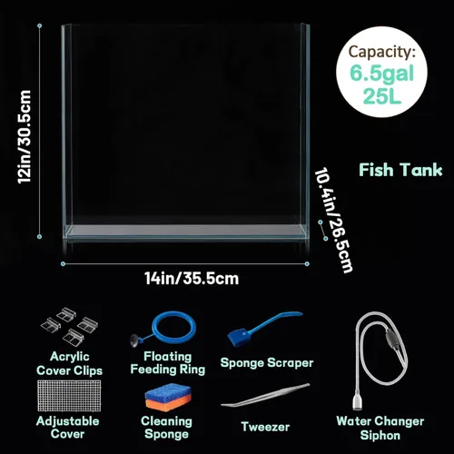 Miniatura 5 de LAQUAL Tanque de peces de vidrio ultra transparente de 6.5 galones, acuario sin borde de vidrio bajo en hierro
