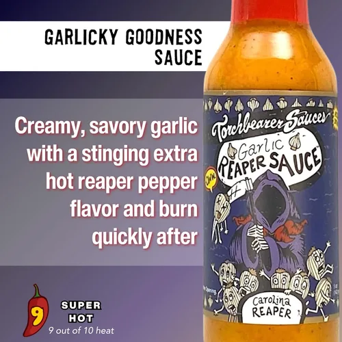 Miniatura 3 de Torchbearer Sauces Salsa de Garlic Reaper, 5 onzas – Carolina Reaper Peppers – Todo natural, vegano, sin extractos, fabricado en Estados Unidos