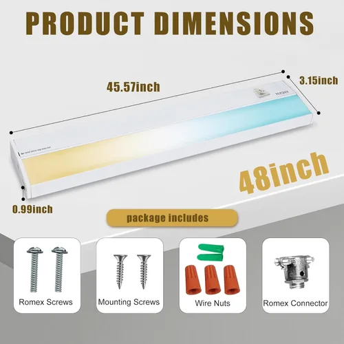 Miniatura 7 de Ansen Iluminación LED empotrada bajo gabinete, 48 pulgadas 26W luz LED para cocina/closet, 1720lm, CRI>92, R9>90, regulable, 3 temperaturas