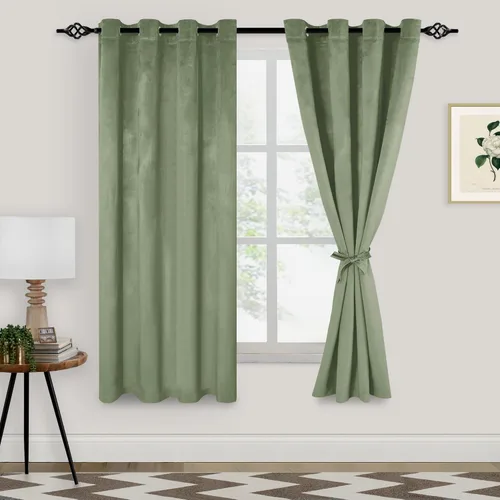 Miniatura 58 de XWZO Cortinas de terciopelo azul de 63 pulgadas de largo, elegantes cortinas de lujo suaves para sala de estar, aislamiento térmico, oscurecimiento