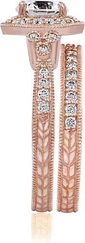 Miniatura 2 de Tienda Collection Anillo redondo de plata de ley chapada en oro rosa con circonita cúbica con elementos infinitos, talla 7