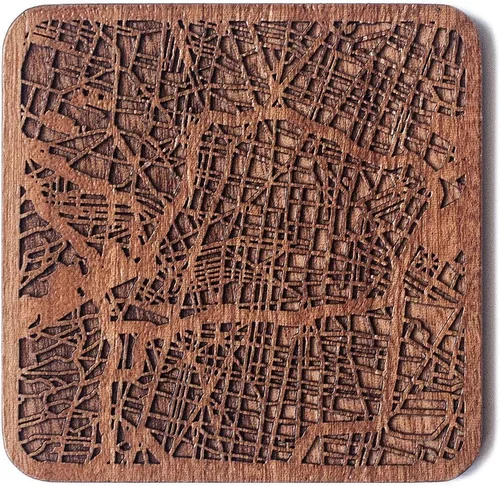 Miniatura 23 de Posavasos Amsterdam Map by O3 Design Studio, 1 pieza, posavasos de madera Sapele con mapa de la ciudad, hecho a mano, varias ciudades opcionales