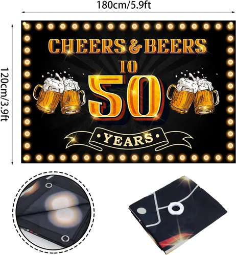 Miniatura 2 de Cartel de "Cheers and Beers to 50 Years", fondo de feliz cumpleaños 50 para hombres y mujeres, fotografía, cumpleaños, aniversario, fiesta