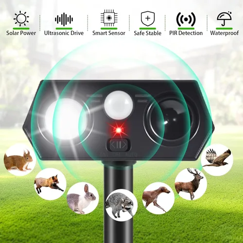 Miniatura 5 de Paquete de 4 repelentes solares ultrasónicos de animales para exteriores, dispositivos solares de disuasión de osos con sensor de movimiento