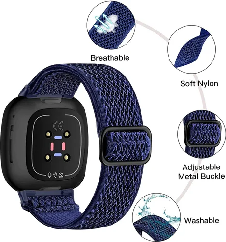 Miniatura 2 de Bandas elásticas de nailon y correas de silicona de encaje compatibles con Fitbit Versa 3/Versa 4/Sense/Sense 2, correas de repuesto ajustables