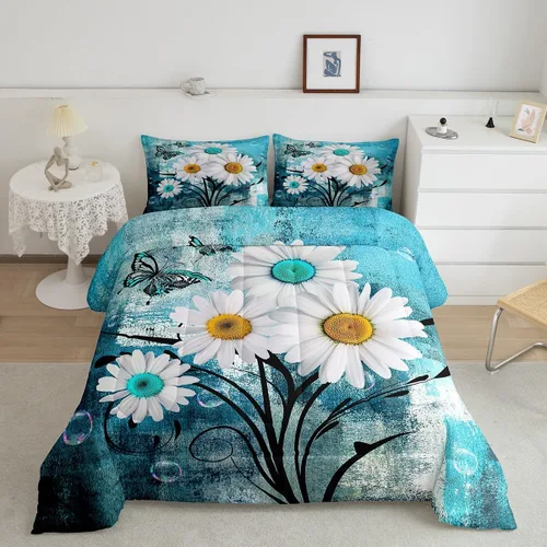 Erosebridal Juego de ropa de cama turquesa tamaño individual para niños y niños, color verde azulado y gris degradado para niñas y adultos, relleno