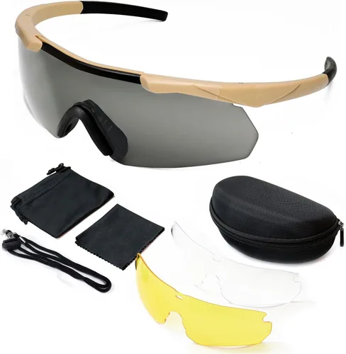 SPOSUNE Anteojos de disparo para hombre con funda, resistentes a los impactos con 3 lentes, gafas de seguridad antivaho para hombres y mujeres Caqui