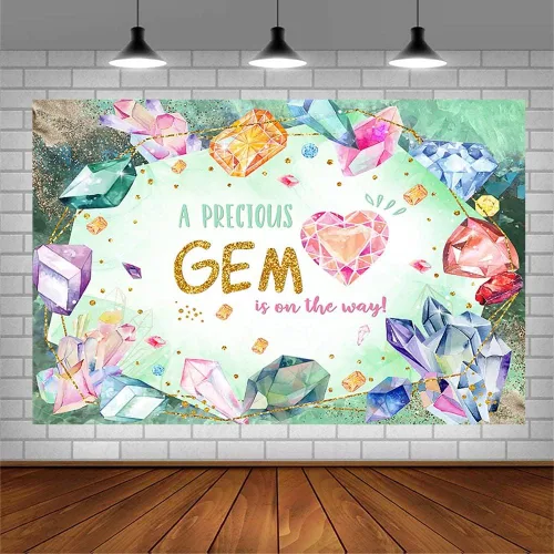 Miniatura 3 de AIBIIN Telón de fondo para baby shower de 7 x 5 pies para niña, una preciosa gema está en camino, fondo de fotografía con purpurina, joya