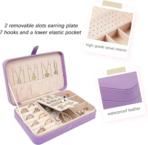 Miniatura 4 de Joyero de viaje, mini organizador portátil con cremallera, de piel sintética sintética, pequeñas cajas de almacenamiento para anillos, aretes