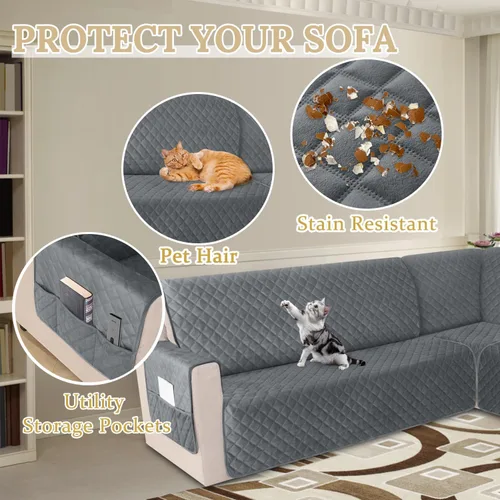 Miniatura 5 de HDCAXKJ Funda seccional de esquina impermeable para sofá de terciopelo en forma de L, fundas para sofá para mascotas, perros, suaves, resistentes
