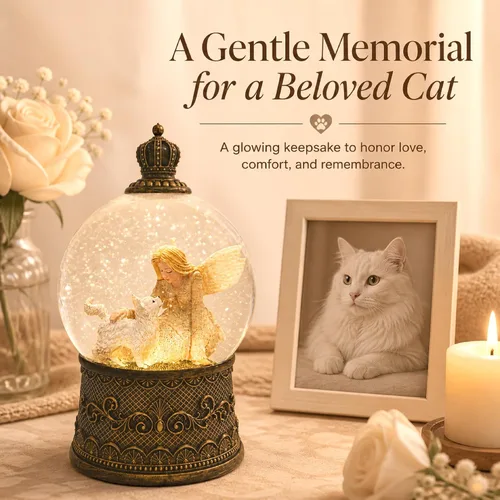 Miniatura 2 de Regalos conmemorativos para gatos por pérdida de condolencias, globo de nieve con purpurina giratoria automática y temporizador de 6 horas