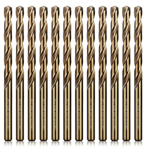 Brocas de cobalto de 1/4 pulgadas, 12 piezas, juego de brocas de metal M35 HSS con estuche de almacenamiento para metal duro, acero inoxidable,