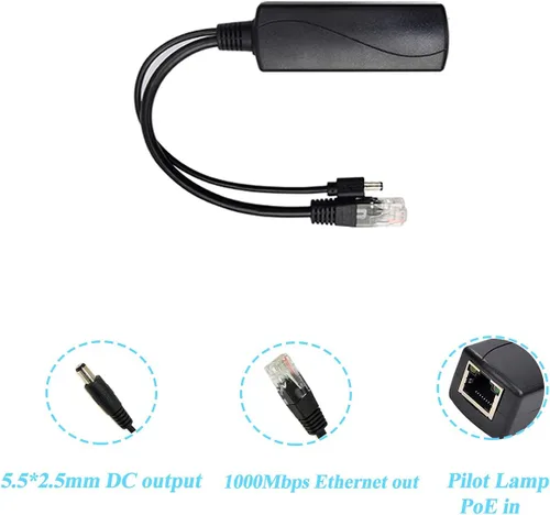 Miniatura 2 de Revotech divisor PoE Gigabit 48V a 12V 2A, 5.5x2.5mm DC IEEE 802.3af/at estándar divisor adaptador de alimentación a través de Ethernet para cámara