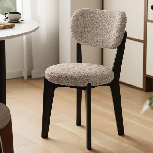 Miniatura 5 de sillas de comedor Silla de comedor de madera con cojín de asiento blando tapizado, respaldo curvado y ampliado, cocina moderna (negro)