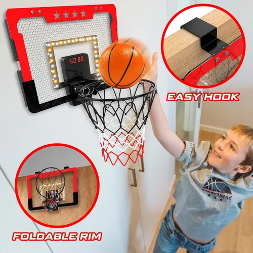 Miniatura 3 de Aro de baloncesto para interiores para niños, mini aro de baloncesto con doble marcador electrónico y luz LED, juguetes de regalo de baloncesto