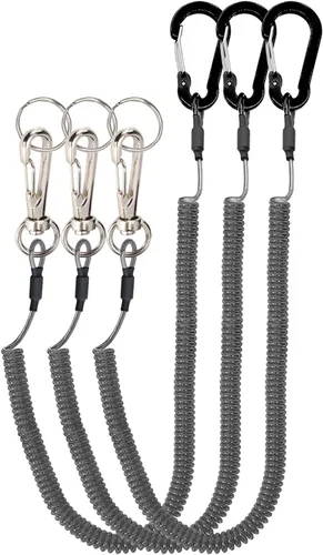 Lix&Rix Cordón en espiral de seguridad retráctil con clip de mosquetón de aleación de aluminio, negro/azul/verde/rojo/plateado/amarillo