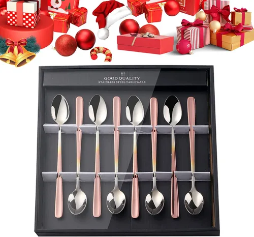 Miniatura 15 de YDware - Juego de cucharas de té helado de mango largo, cucharas doradas de cambio gradual de 7.87 pulgadas, cucharas de cóctel de acero inoxidable