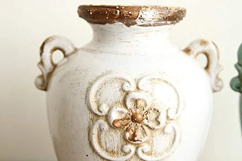 Miniatura 2 de Jarrón único de cerámica rústica de color blanco, 6.7 in de altura, adecuado para mesa, cocina, oficina, decoración de sala de estar