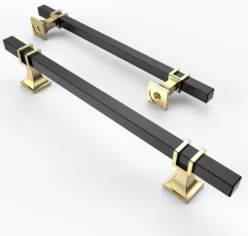 Miniatura 30 de Asidrama - Paquete de 10 manijas para alacena de 3 pulgadas (76mm) de color negro mate y dorado, tiradores para gabinete, accesorios para gabinete