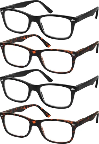 Success Eyewear Reading Glasses Set of 4 Black Quality Readers Spring Hinge Glasses for Reading for Men and Women Set de 2 Negro y 2 Habana