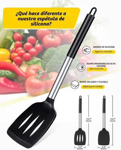 Miniatura 2 de Paquete de 2 espátulas de cocina de silicona sólidas, antiadherentes, utensilios de cocina sin BPA, resistentes al calor, utensilios de cocina Negro