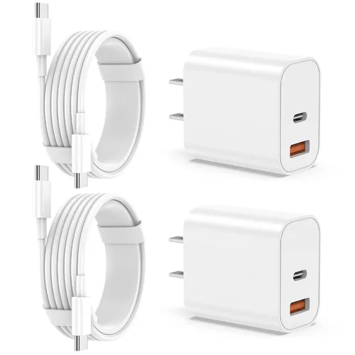 Cargador para iPhone 17 16 15 Carga Rápida, Bloque de Cargador de Pared USB C de 20W con Cable Tipo C a C de 6 pies para Apple iPhone 17/17 Pro/17