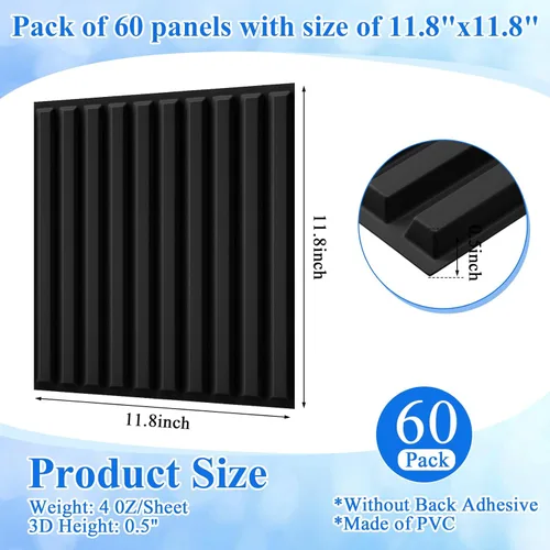 Miniatura 2 de Nuanchu 32 paneles de pared 3D para decoración de pared interior, azulejos decorativos negros con textura acanalada de 12 x 12 pulgadas