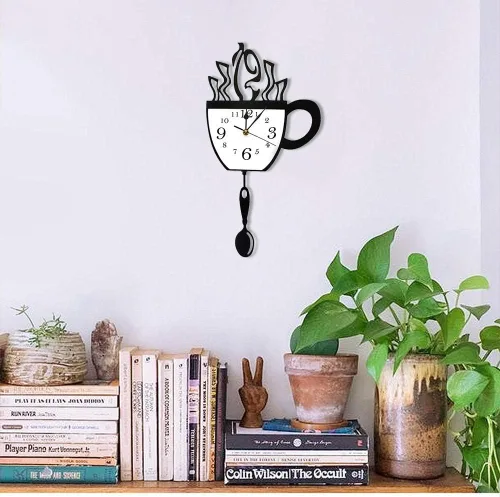 Miniatura 3 de Reloj de pared moderno de cocina con cuchara oscilante y péndulo de taza de café, regalo para bebedor de café