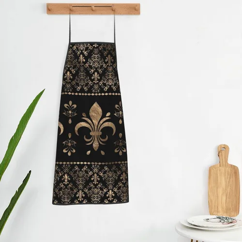 Miniatura 5 de Delantales negros y dorados de flor de lis, delantales impermeables para chef, delantales para mujeres, hombres, cocina, cocina, hornear