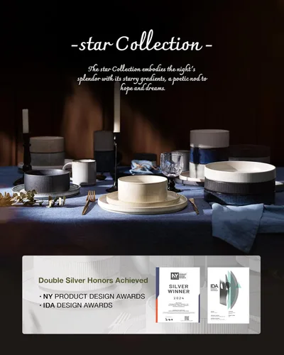 Miniatura 8 de Juego de platos y cuencos Famiware Star, juego de vajilla moderna de cerámica para 6, juego de vajilla de cocina de 18 piezas - Resistente a