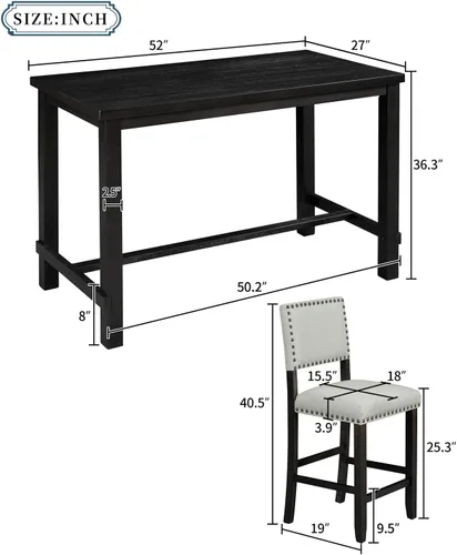 Miniatura 3 de Elegante juego de comedor de 5 piezas de altura de mostrador, mesa clásica elegante y 4 sillas, adecuado para cocina, comedor, apartamento Espresso
