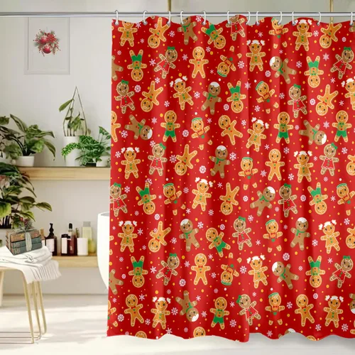 Miniatura 9 de Cortina de Ducha Feliz Navidad 72x72 Pulgadas Cortinas de Ducha de Reno Navideño para Baño con Ganchos Decoración Navideña de Baño Hogar Vacaciones